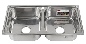 Мойка встраиваемая FABIA 78*42см двойная глуб.220мм+сифон двойной с переливом